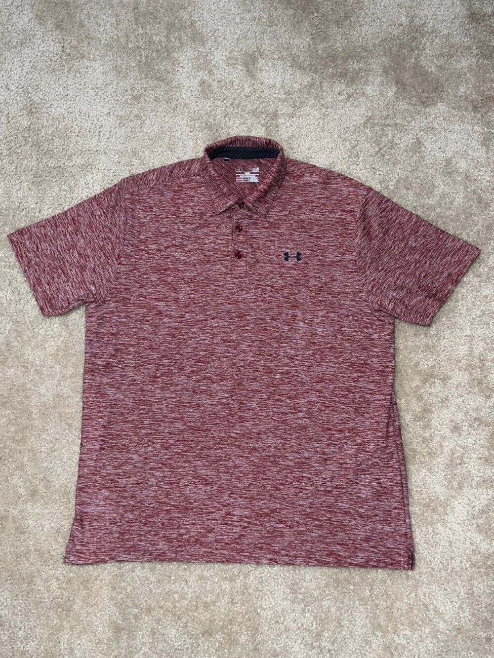 Under Armour HeatGear Men's Large Loose Fit Heathered Red Short Sleeve Polo Shir